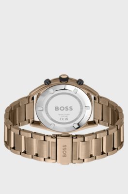 Gold-tone chronograph watch with link bracelet, Gold