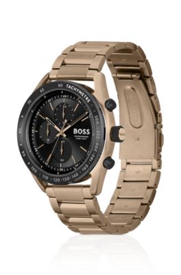 Gold-tone chronograph watch with link bracelet, Gold