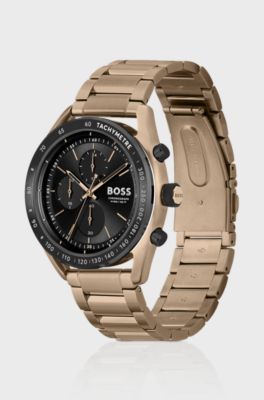 Gold-tone chronograph watch with link bracelet, Gold