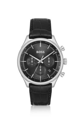 Chronograph watch with crocodile leather strap, Assorted-Pre-Pack