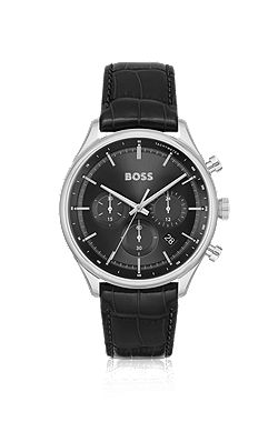 Chronograph watch with crocodile leather strap