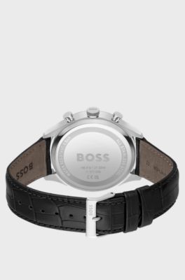 Chronograph watch with crocodile leather strap, Assorted-Pre-Pack