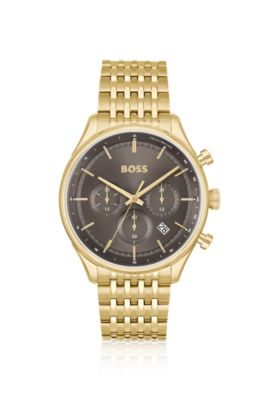 BOSS Gold tone chronograph watch with brown dial