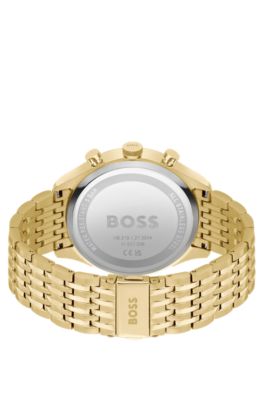 Gold-tone chronograph watch with brown dial, Gold