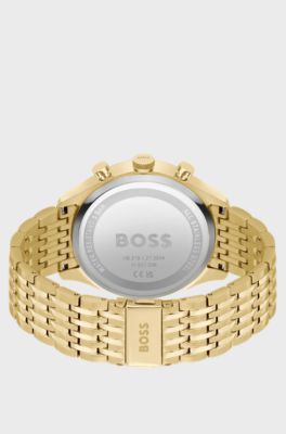 Gold-tone chronograph watch with brown dial, Gold