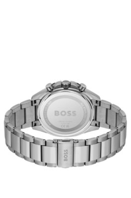 Blue-dial chronograph watch with link bracelet, Silver