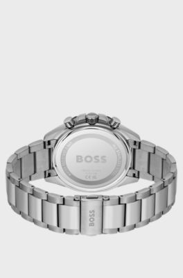 Blue-dial chronograph watch with link bracelet, Silver