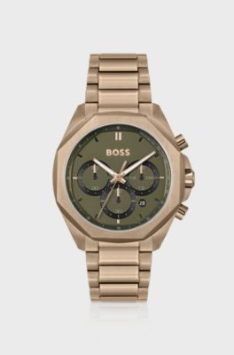 Gold-tone chronograph watch with link bracelet, Gold