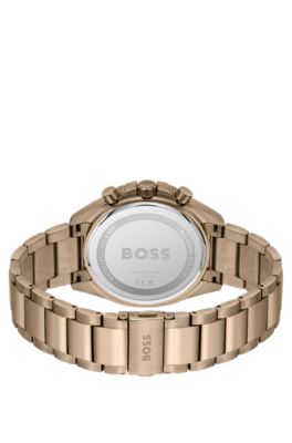 Gold-tone chronograph watch with link bracelet, Gold