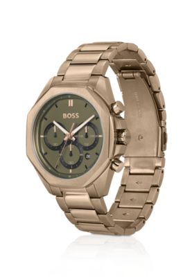 Gold-tone chronograph watch with link bracelet, Gold
