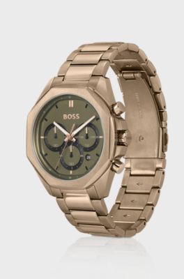 Gold-tone chronograph watch with link bracelet, Gold