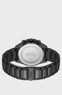 Black-plated chronograph watch with link bracelet, Black