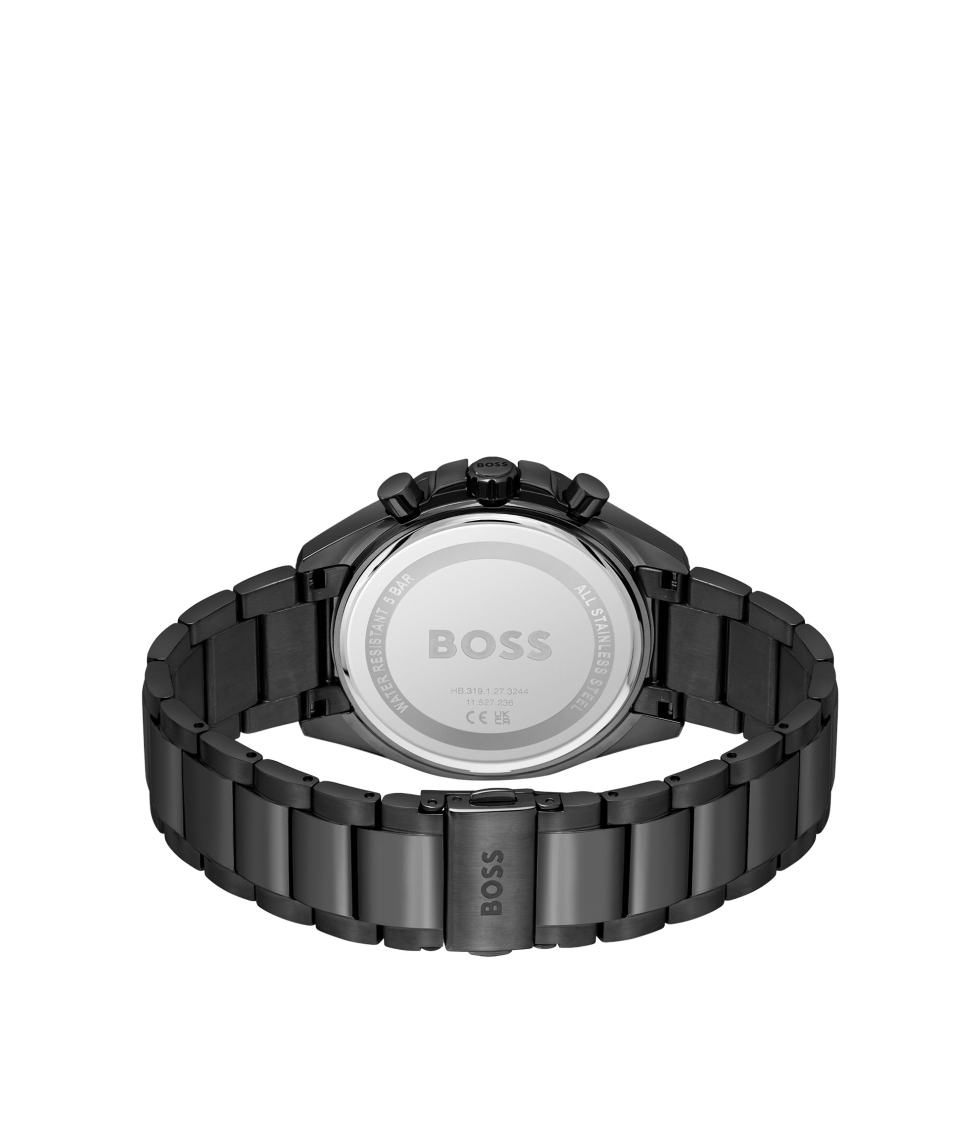 BOSS - Black-plated chronograph watch with link bracelet - Black
