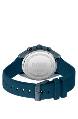 Blue-plated chronograph watch with blue silicone strap, Dark Blue