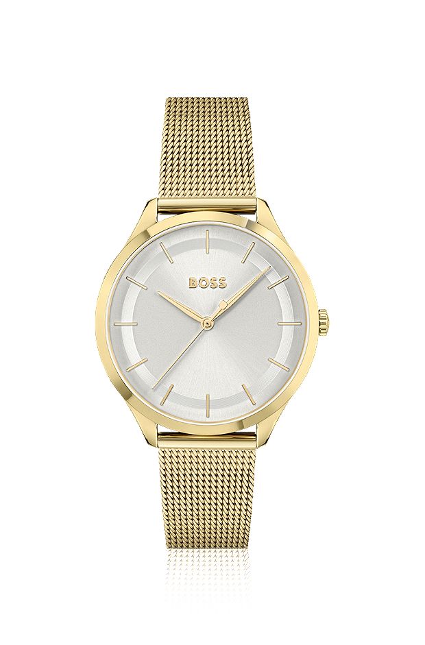 Gold-tone watch with mesh bracelet, Gold