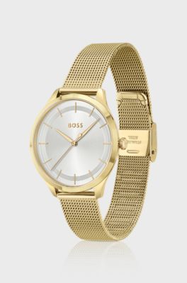 Gold-tone watch with mesh bracelet, Gold