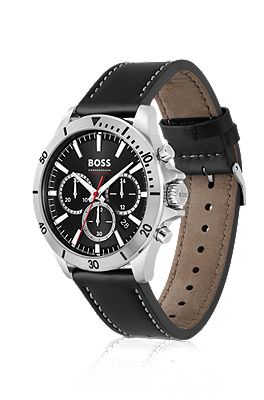 BOSS Montre chronographe sous cadrans avec bracelet en cuir