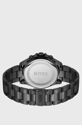 Black-plated chronograph watch with link bracelet, Dark Grey