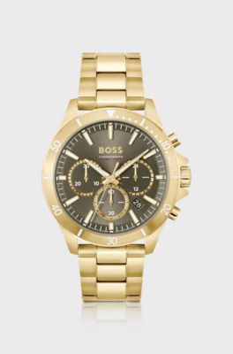 Gold-tone chronograph watch with link bracelet, Gold