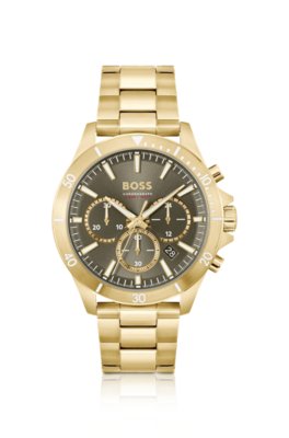 Montre chronographe dorée avec bracelet à maillons