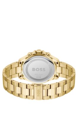Gold-tone chronograph watch with link bracelet, Gold