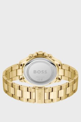 Gold-tone chronograph watch with link bracelet, Gold