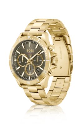 Gold-tone chronograph watch with link bracelet, Gold