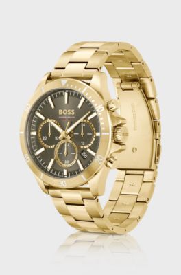 Gold-tone chronograph watch with link bracelet, Gold