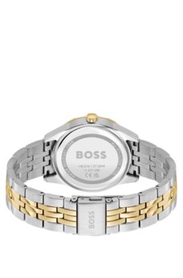 Two-tone watch with crystal-studded silver-white dial, Silver