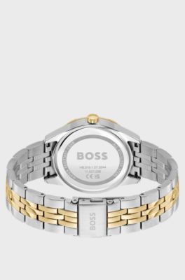 Two-tone watch with crystal-studded silver-white dial, Silver
