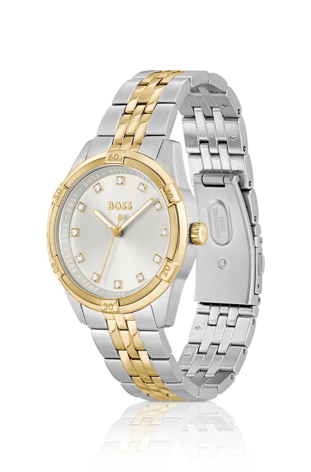 Link-bracelet watch with two-tone effect, Silver
