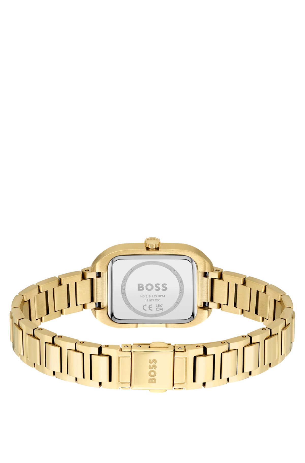 Gold-tone rectangular watch with link bracelet, Gold