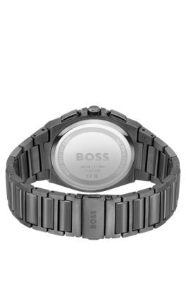 Khaki-dial chronograph watch with link bracelet, Dark Grey