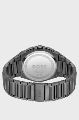 Khaki-dial chronograph watch with link bracelet, Dark Grey