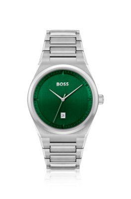 Montre avec cadran vert et bracelet à maillons
