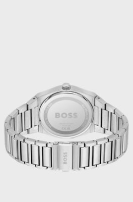 Green-dial watch with link bracelet, Silver