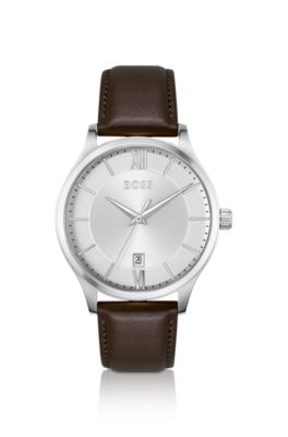 BOSS Three hand watch with brown leather strap