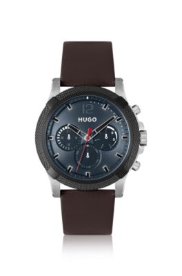 Multi-eye watch with brown leather strap, Dark Brown