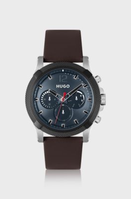 Multi-eye watch with brown leather strap, Dark Brown