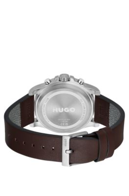 Multi-eye watch with brown leather strap, Dark Brown