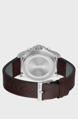 Multi-eye watch with brown leather strap, Dark Brown