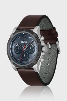 Multi-eye watch with brown leather strap, Dark Brown