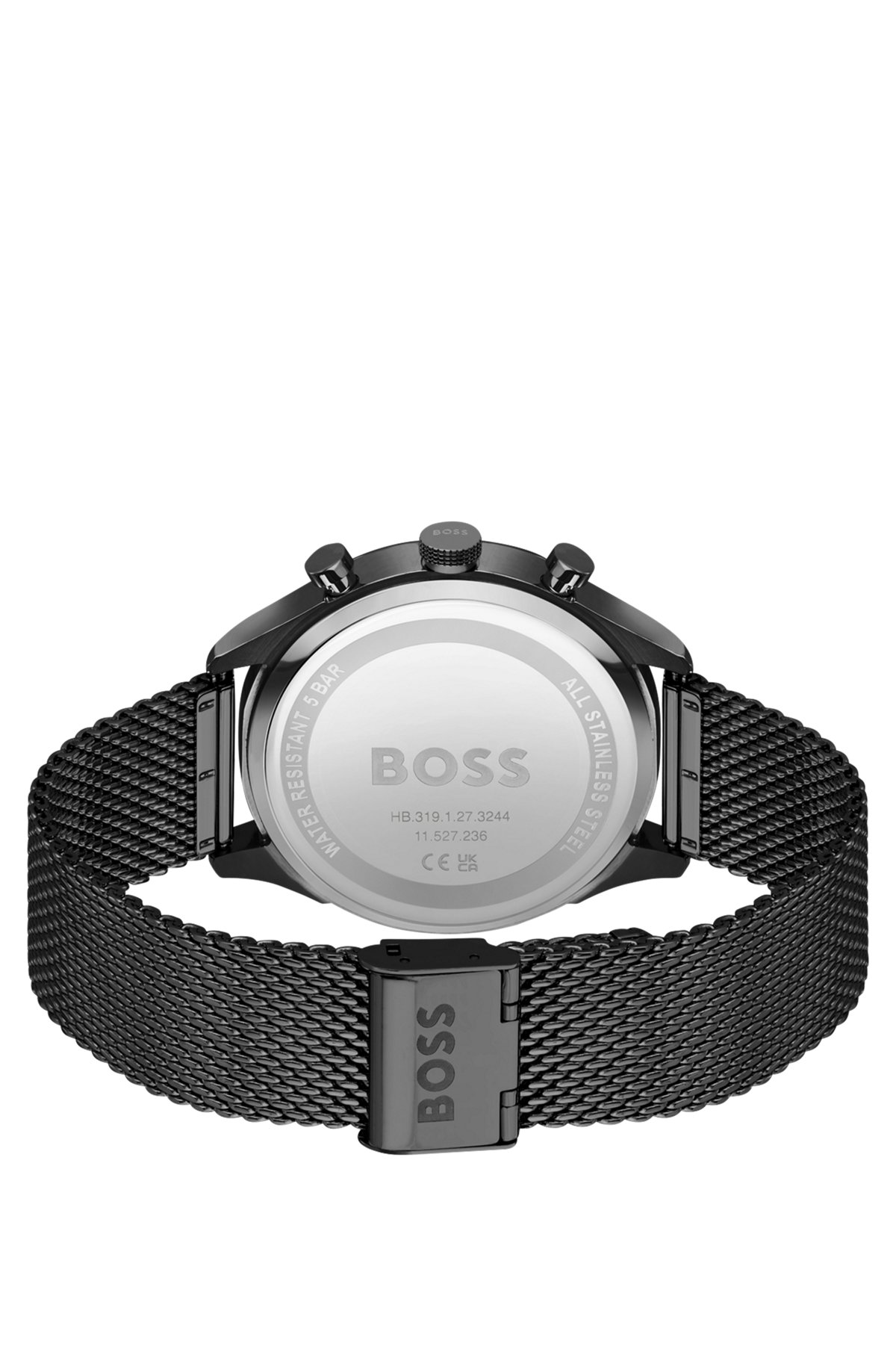BOSS - Black-plated chronograph watch with mesh bracelet
