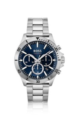 BOSS Montre chronographe avec cadran bleu et bracelet maillons