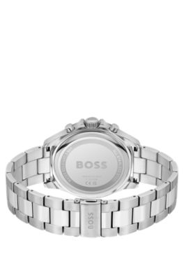 Blue-dial chronograph watch with link bracelet, Silver