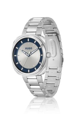 Montre &agrave; cadran bicolore avec bracelet &agrave; maillons, Argent