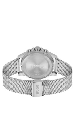 Orologio con quadrante blu e bracciale maglia mesh, Argento