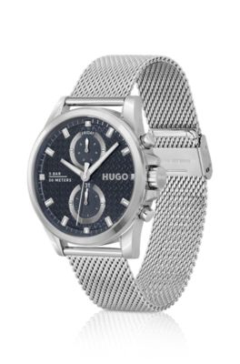 Orologio con quadrante blu e bracciale maglia mesh, Argento