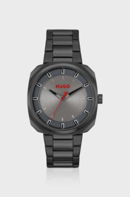 Black-plated watch with link bracelet, Dark Grey