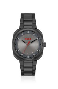 Black-plated watch with link bracelet, Dark Grey